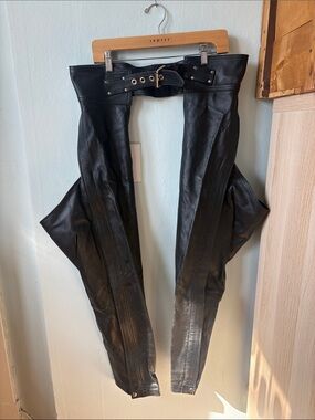 Source Unknown Black Leather High-Waist Jodhpur Pants with Belt